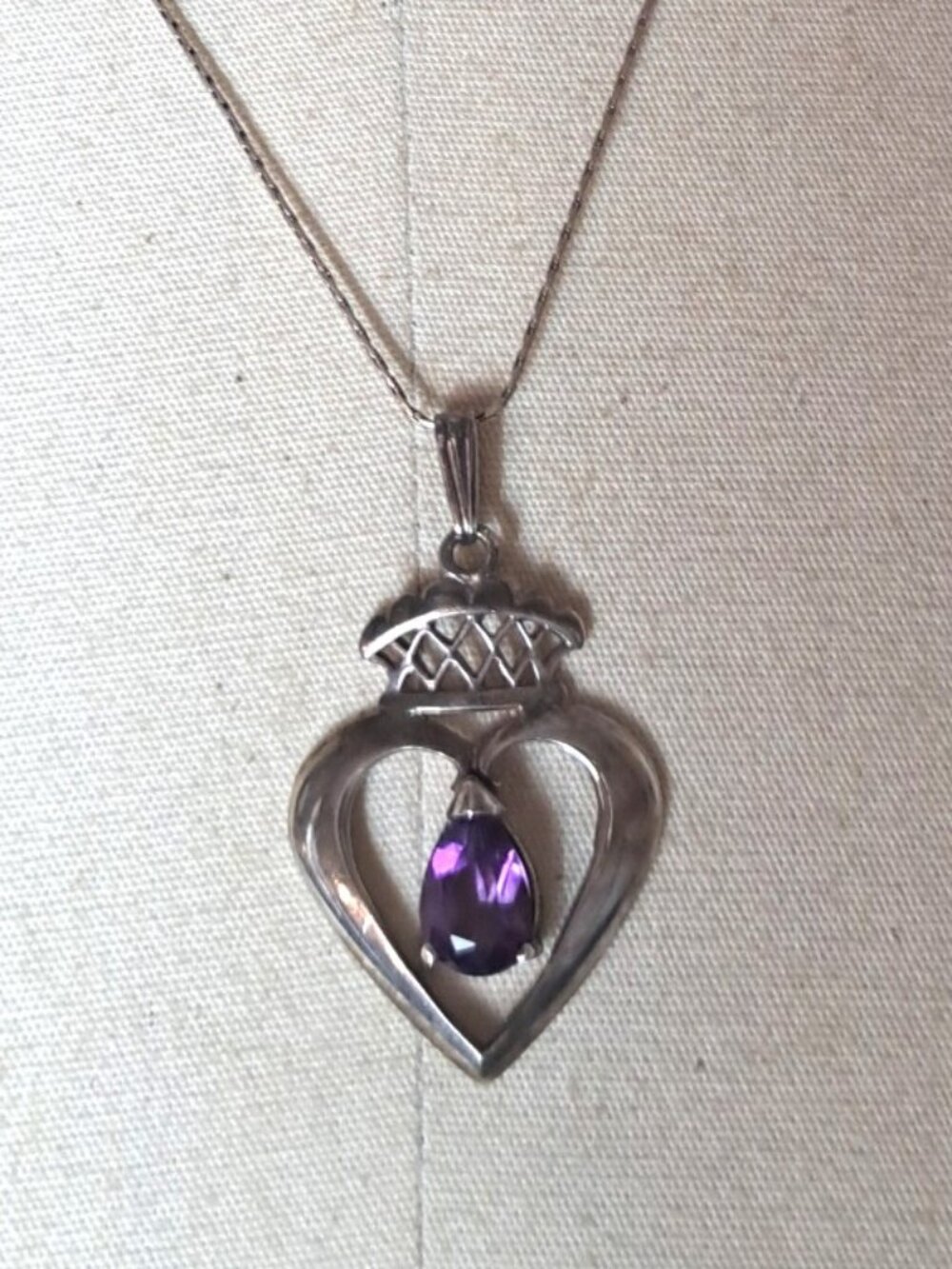 Vintage Scotland Luckenbooth Sterling Silver Crown Amethyst Heart Pendant
